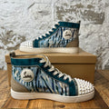 Louboutin Blue Green Stripe Spike Sneaker Sz 10.5 (43.5)