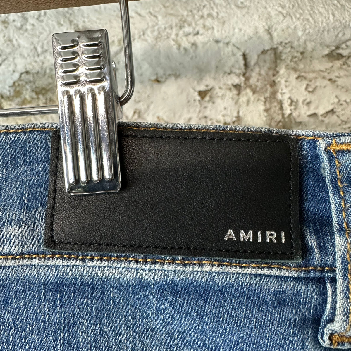 Amiri Distressed Side Spell Blue Denim Jeans Sz 36