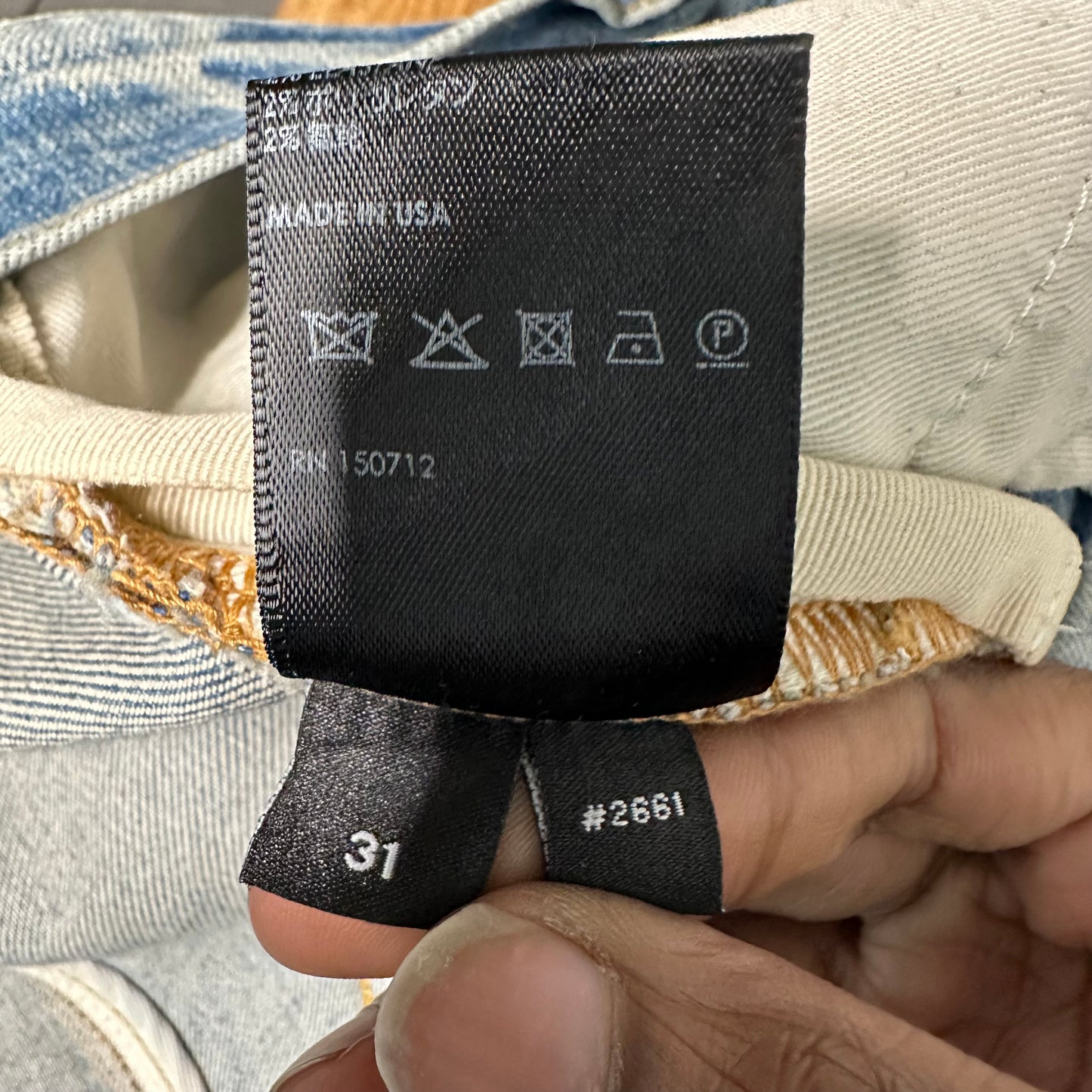 Amiri Black Paisley Spell Blue Denim Jeans Sz 31 (Tailored Short)