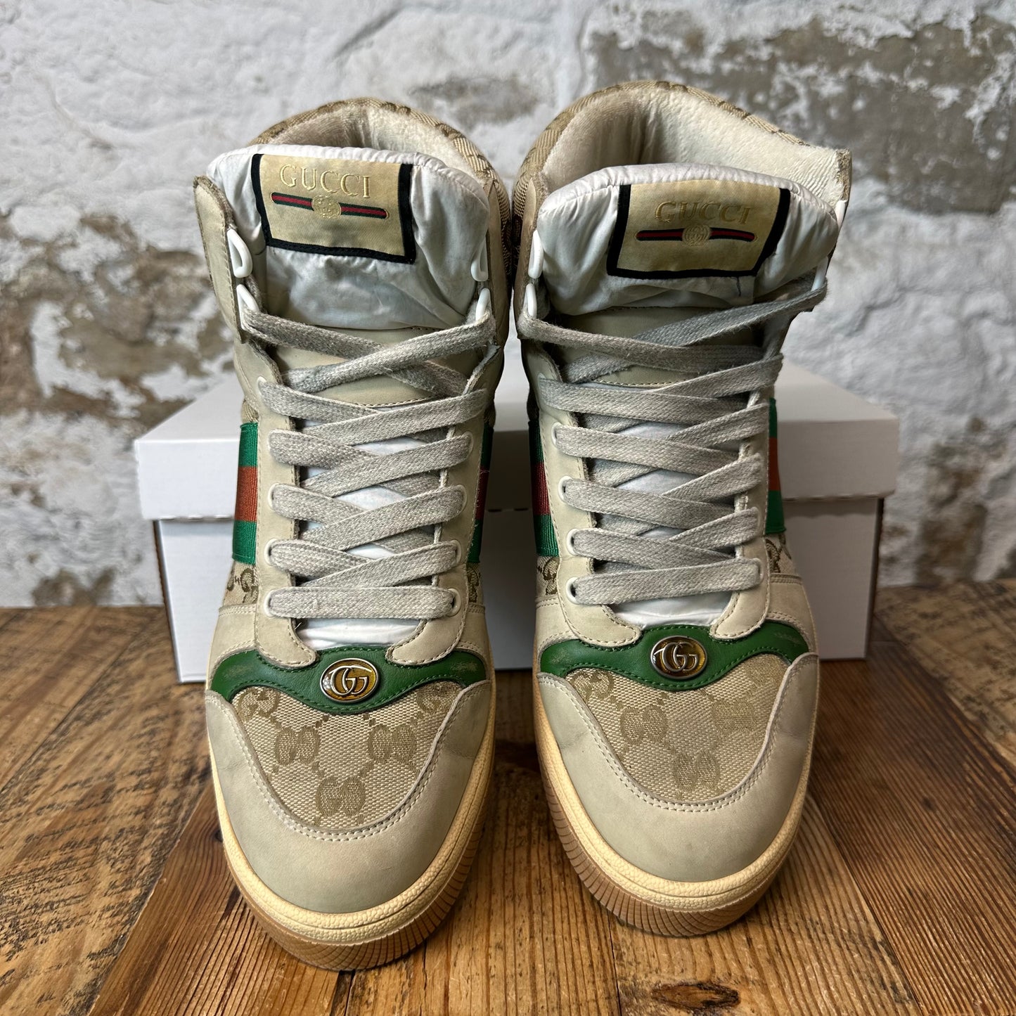 Gucci High Beige GG Monogram Screener Sneaker Sz 9