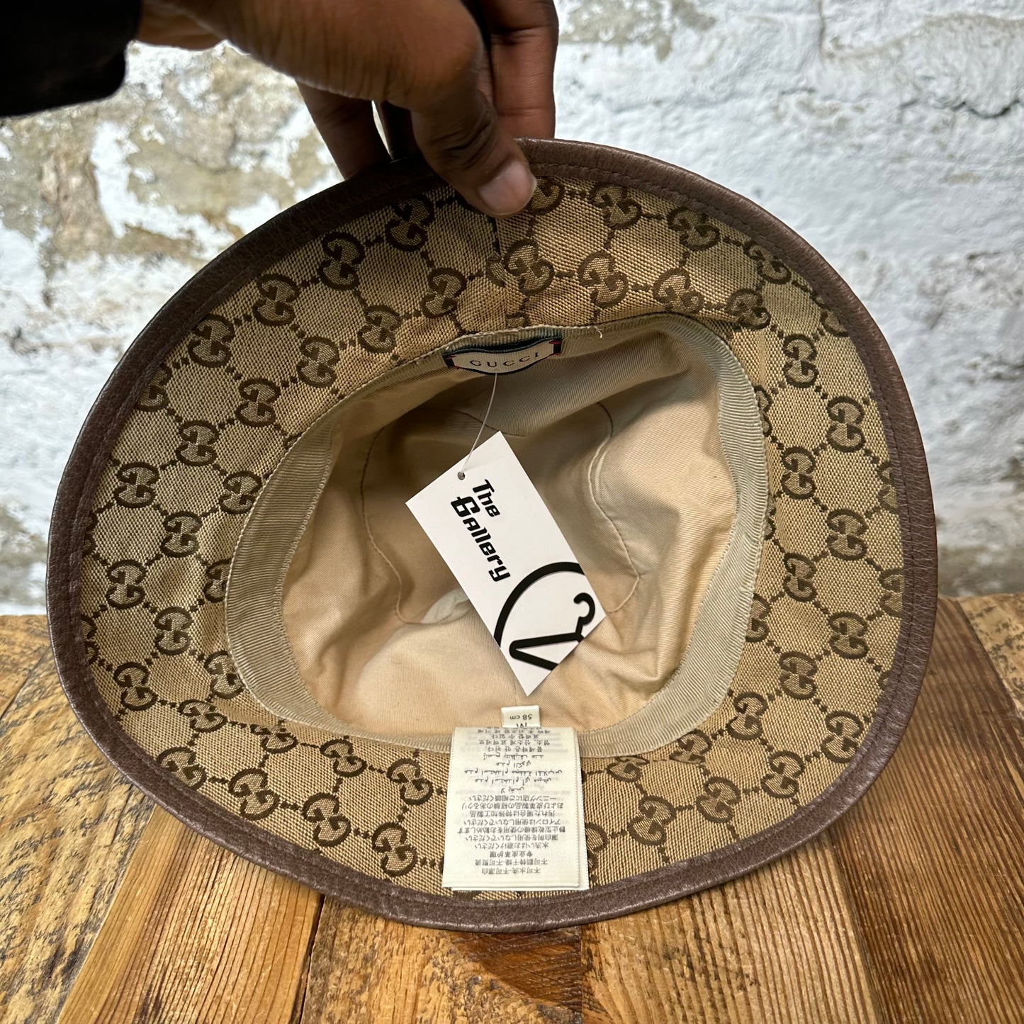 Gucci Beige GG Monogram Bucket Hat Sz M