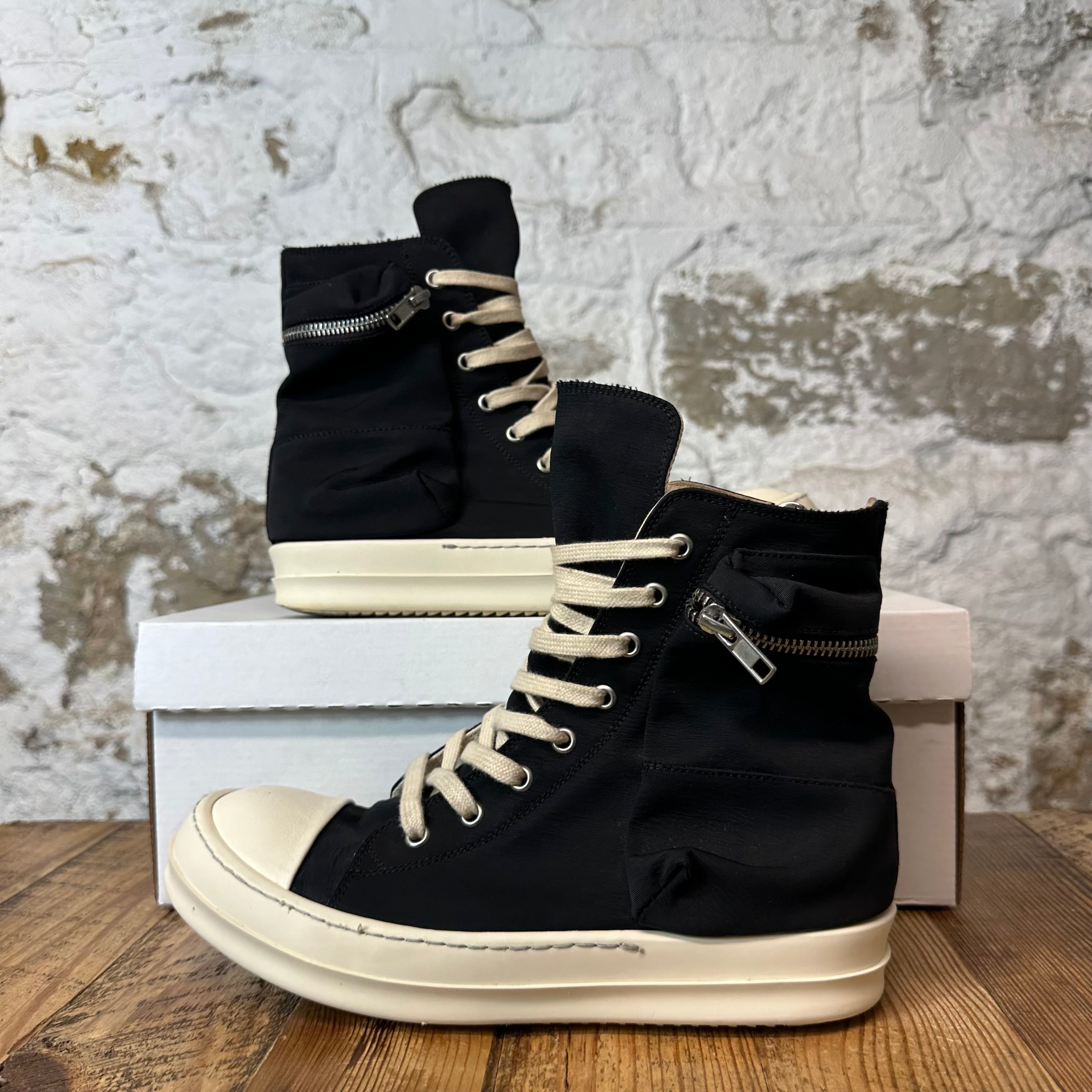 Rick Owens High Cargo Pocket Black Milk Sneaker Sz 6.5 (39.5)