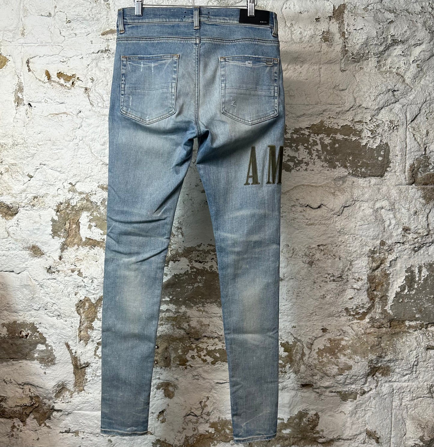 Amiri MX1 Camo Spell Blue Denim Jeans Sz 31