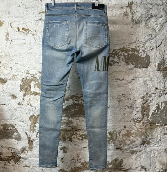 Amiri MX1 Camo Spell Blue Denim Jeans Sz 31