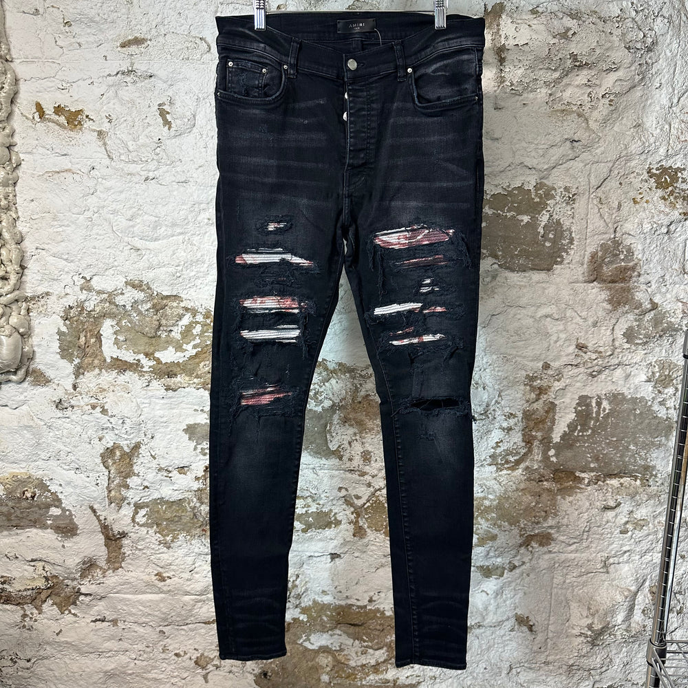 Amiri MX1 Red Tie Dye Black Denim Jeans Sz 36