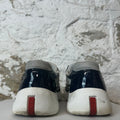 Prada Americas Cup Navy Patent Grey White Sneaker Sz 10.5