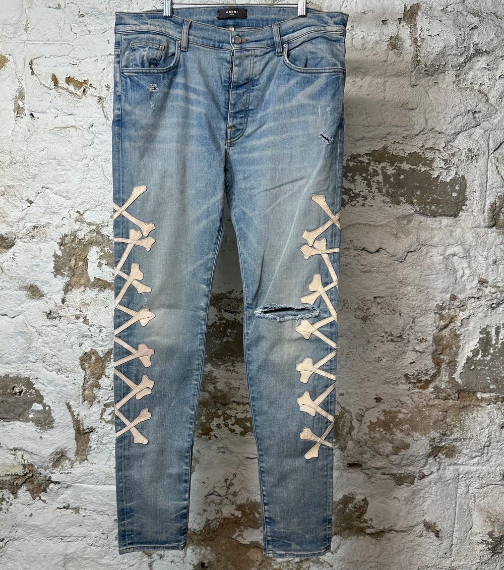 Amiri Cream Bones Blue Denim Jeans Sz 36
