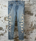 Amiri Cream Bones Blue Denim Jeans Sz 36