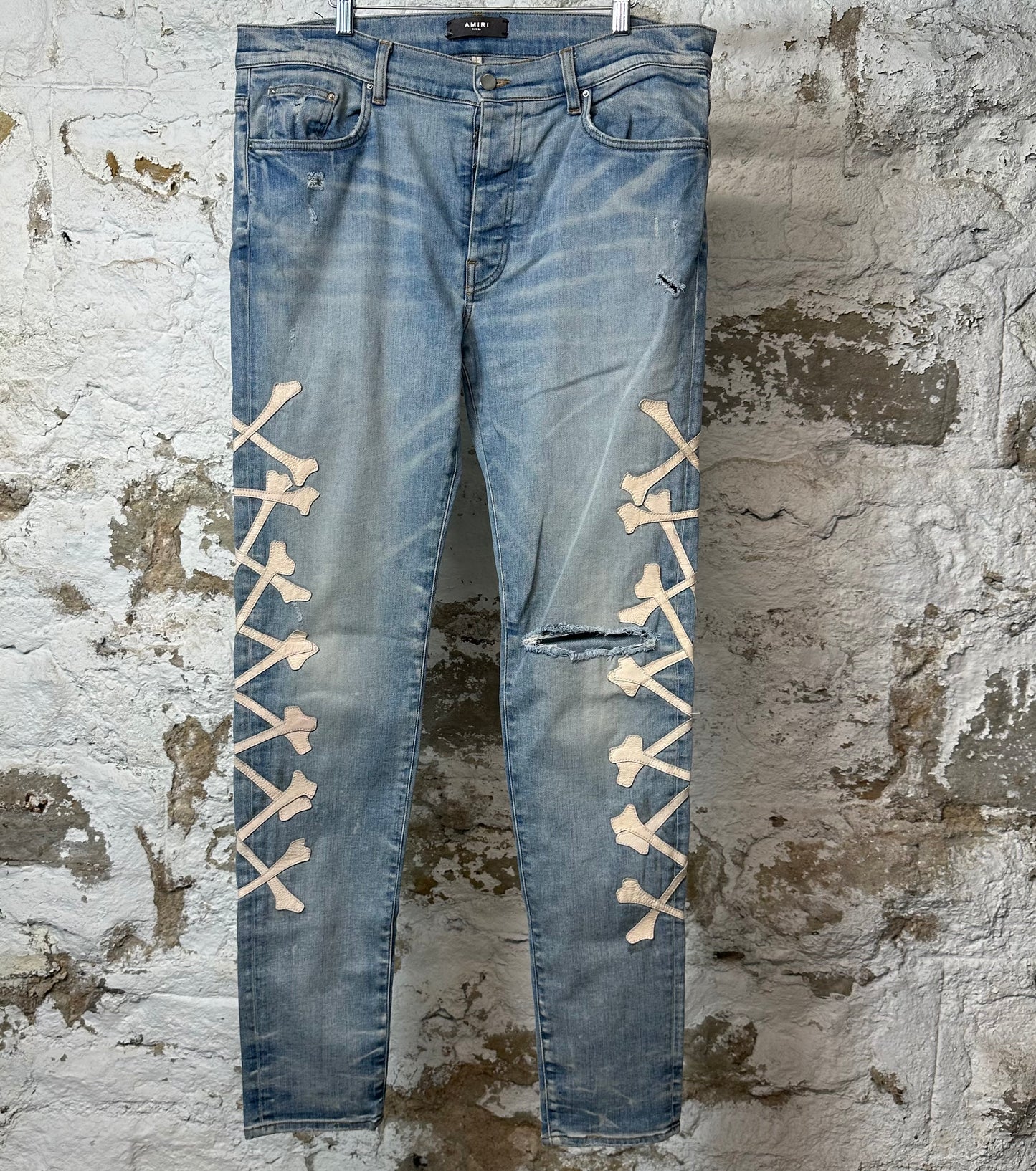Amiri Cream Bones Blue Denim Jeans Sz 36