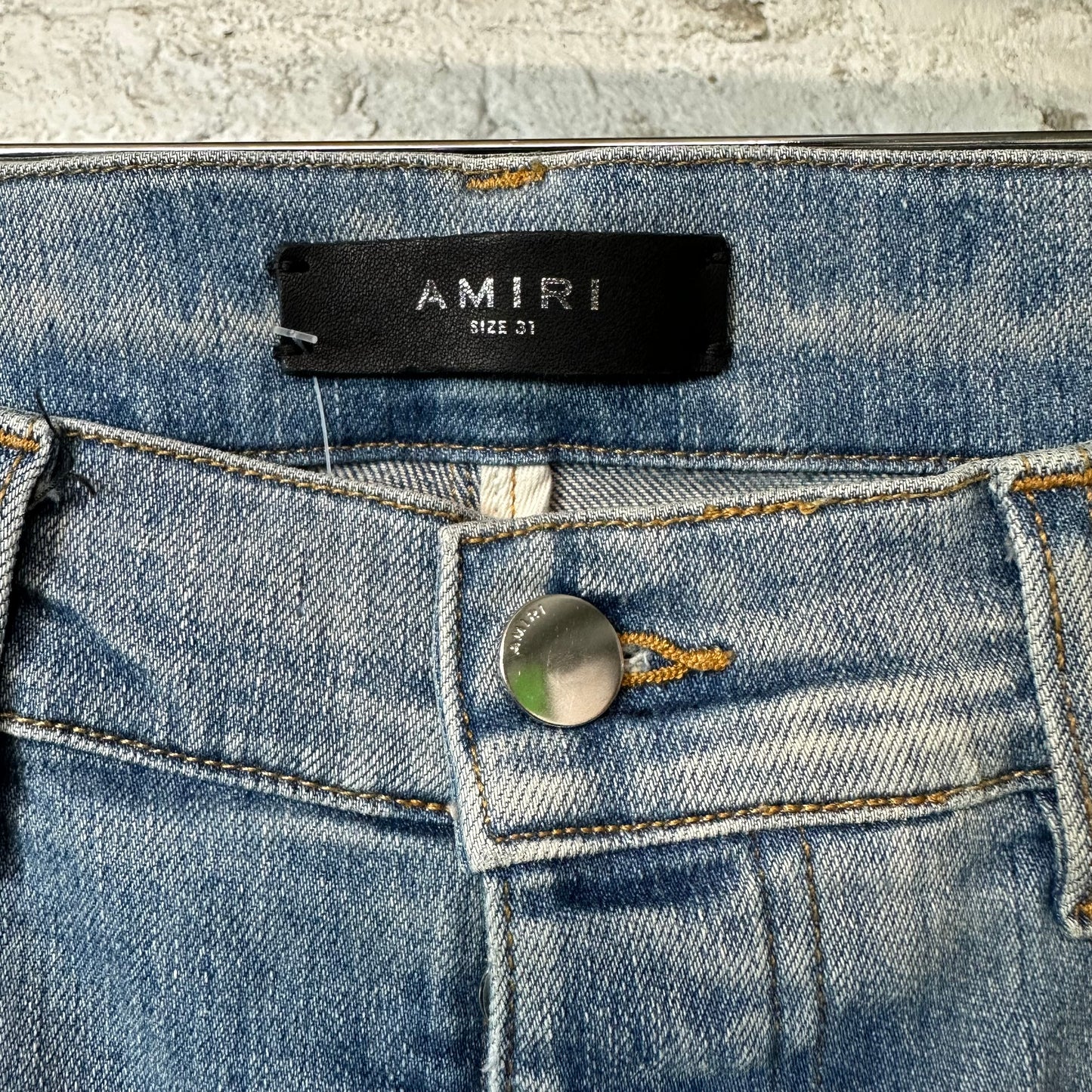 Amiri MX1 Camo Spell Blue Denim Jeans Sz 31