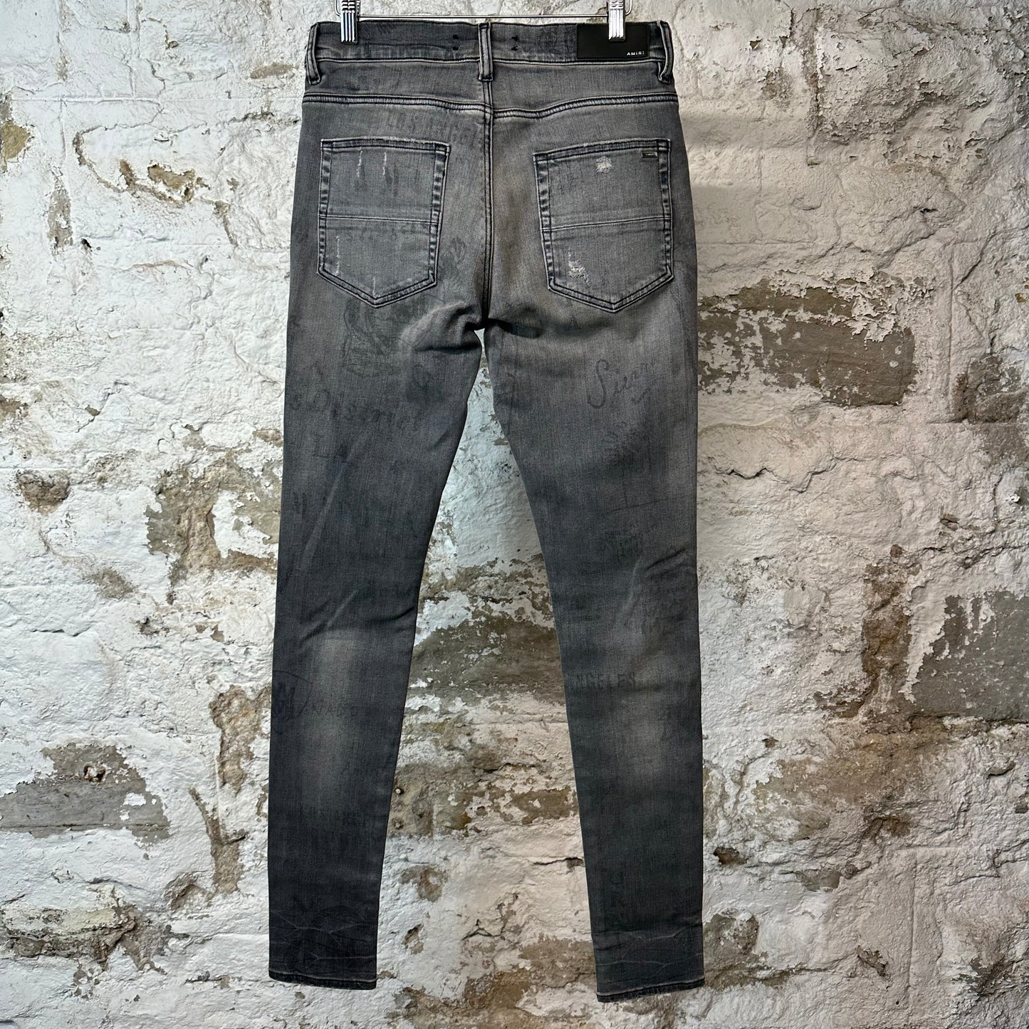 Amiri White Stencil Spell Grey Denim Jeans Sz 30