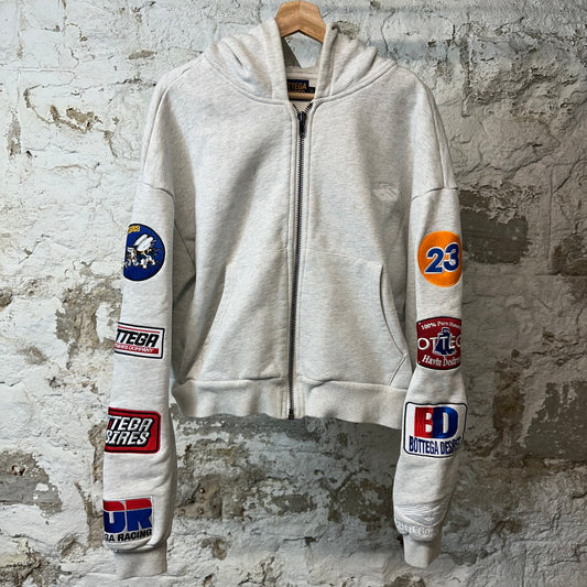 Bottega Desires Sleeve Logos Zip Up Hoodie Grey Sz S