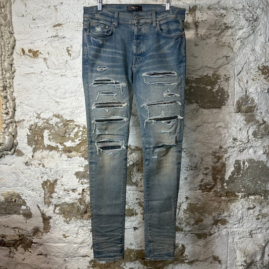 Amiri MX1 Black Multicolor Paisley Blue Denim Jeans Sz 32