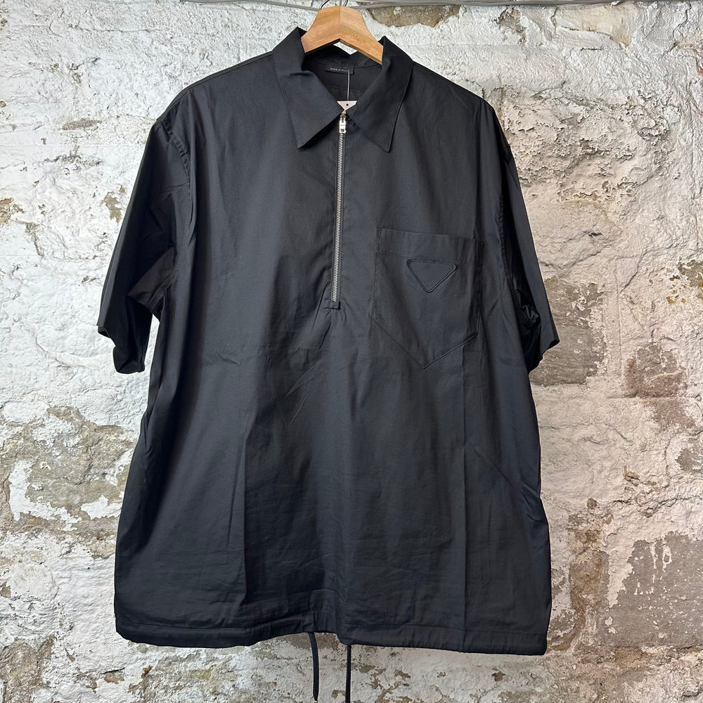 Prada Technical Black Half Zip Poplin Shirt Sz L