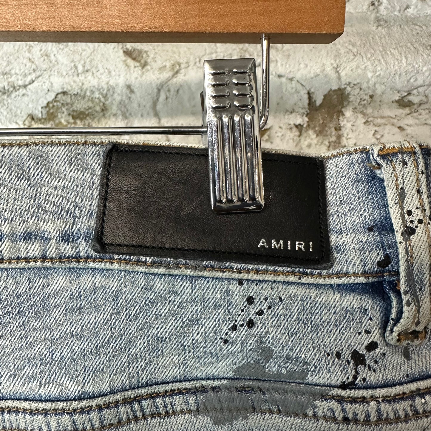 Amiri MX1 Denim Paint Splatter Blue Denim Jeans Sz 32