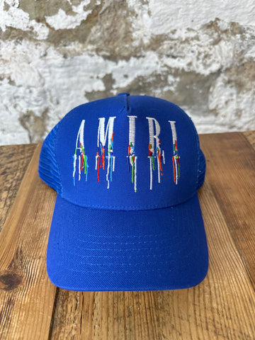 Amiri Drip Spell Blue Trucker Hat