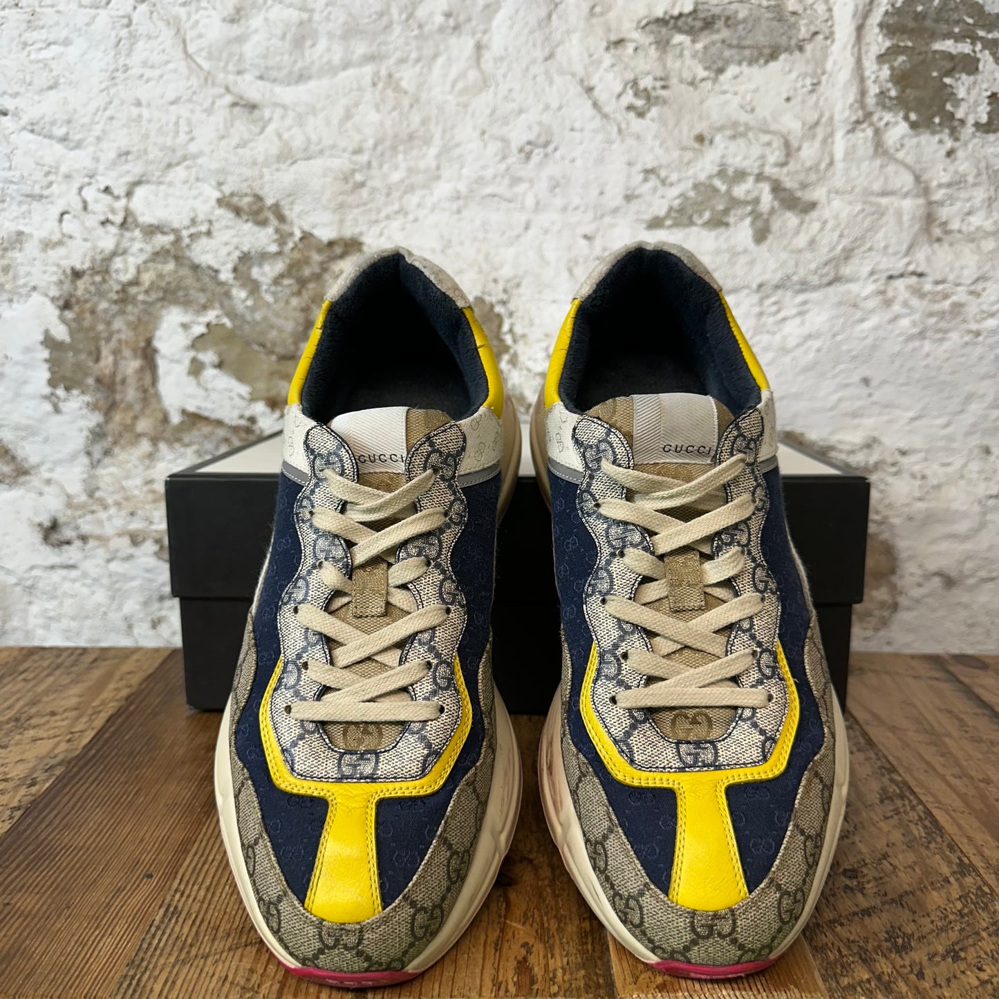 Gucci Rython Navy Yellow White Sneaker Sz 9.5