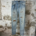 Amiri Leopard Thrasher Blue Denim Jeans Sz 34