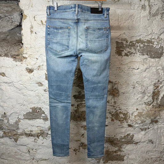 Amiri MX1 Grey Orange Plaid Blue Denim Jeans Sz 32