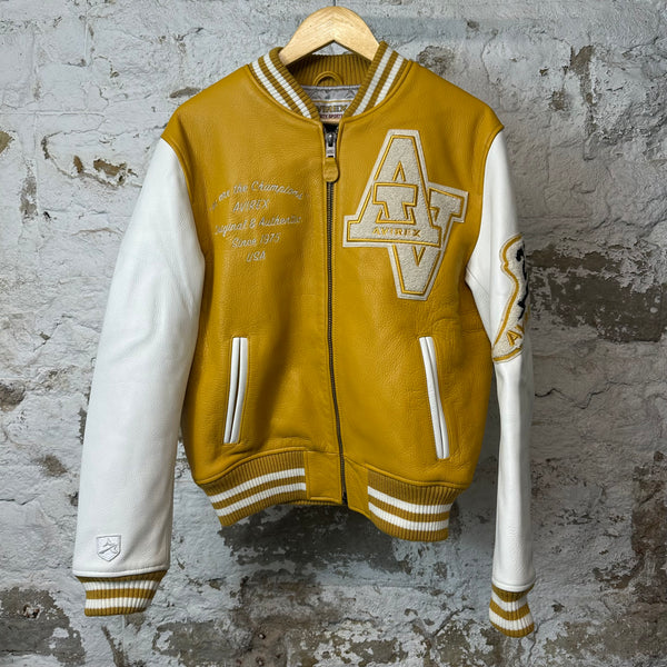 Avirex Wild Cats Yellow White Leather Jacket Sz S – The Gallery Online Avirex Wild Cats Yellow White Leather Jacket Sz S – The Gallery Online