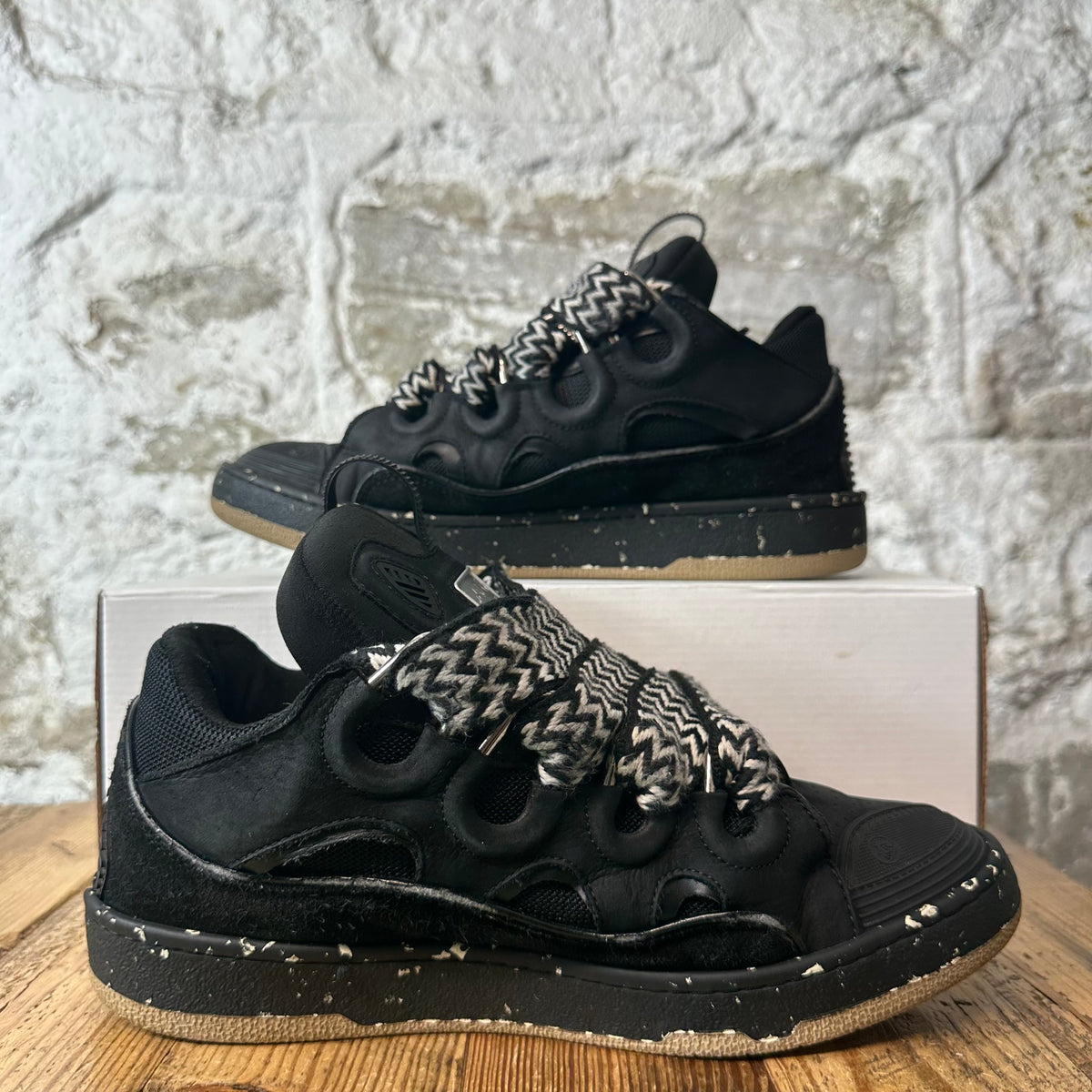 Lanvin Curb Black White Lace Black Sneaker Sz 10 (43)