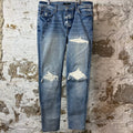 Amiri MX1 White Leather Blue Denim Jeans Sz 36