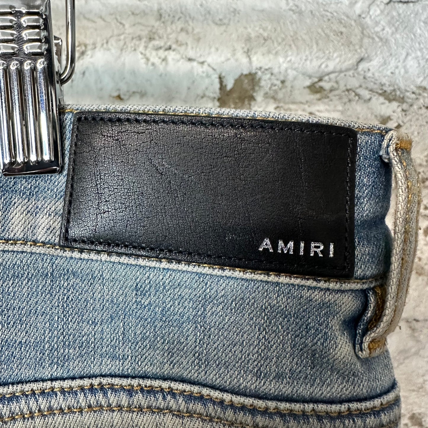 Amiri MX1 Cream Suede Blue Denim Jeans Sz 36