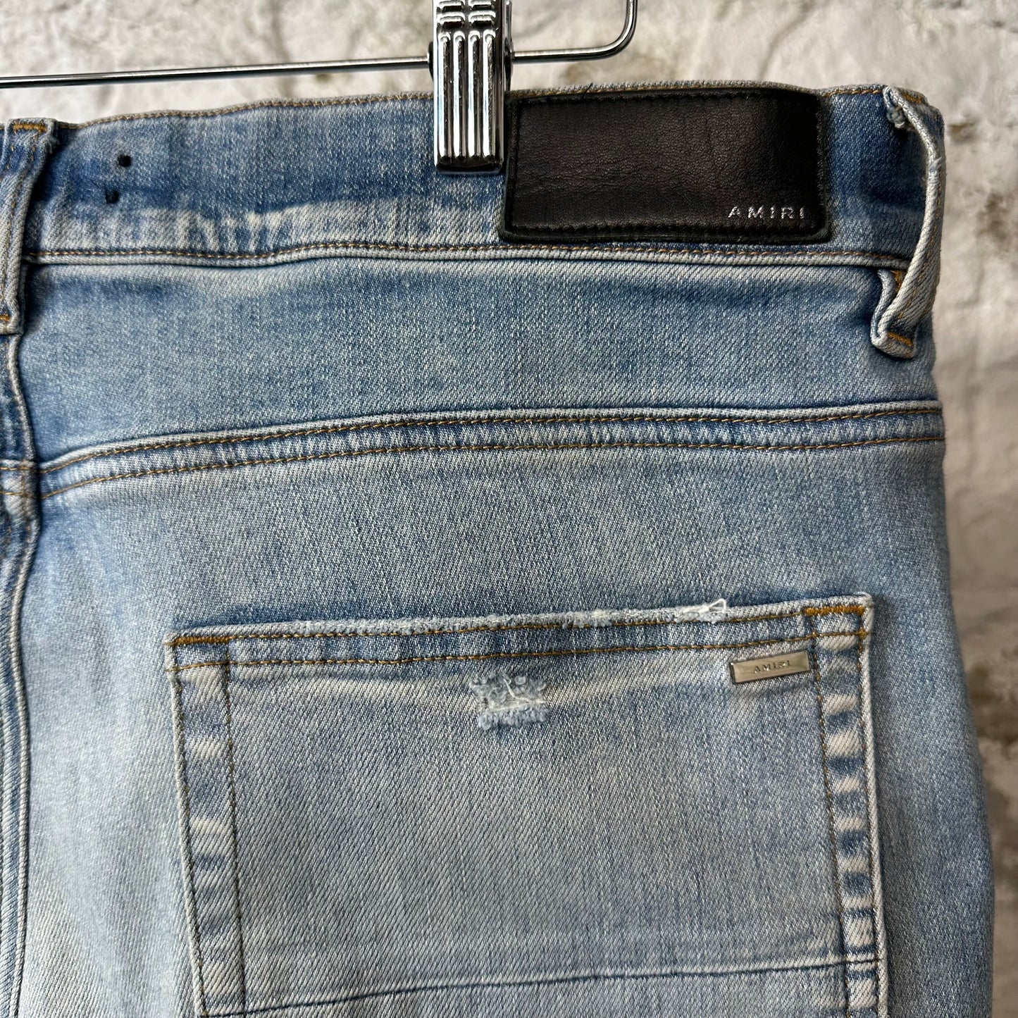 Amiri MX1 Orange Paisley Patches Blue Denim Jeans Sz 36