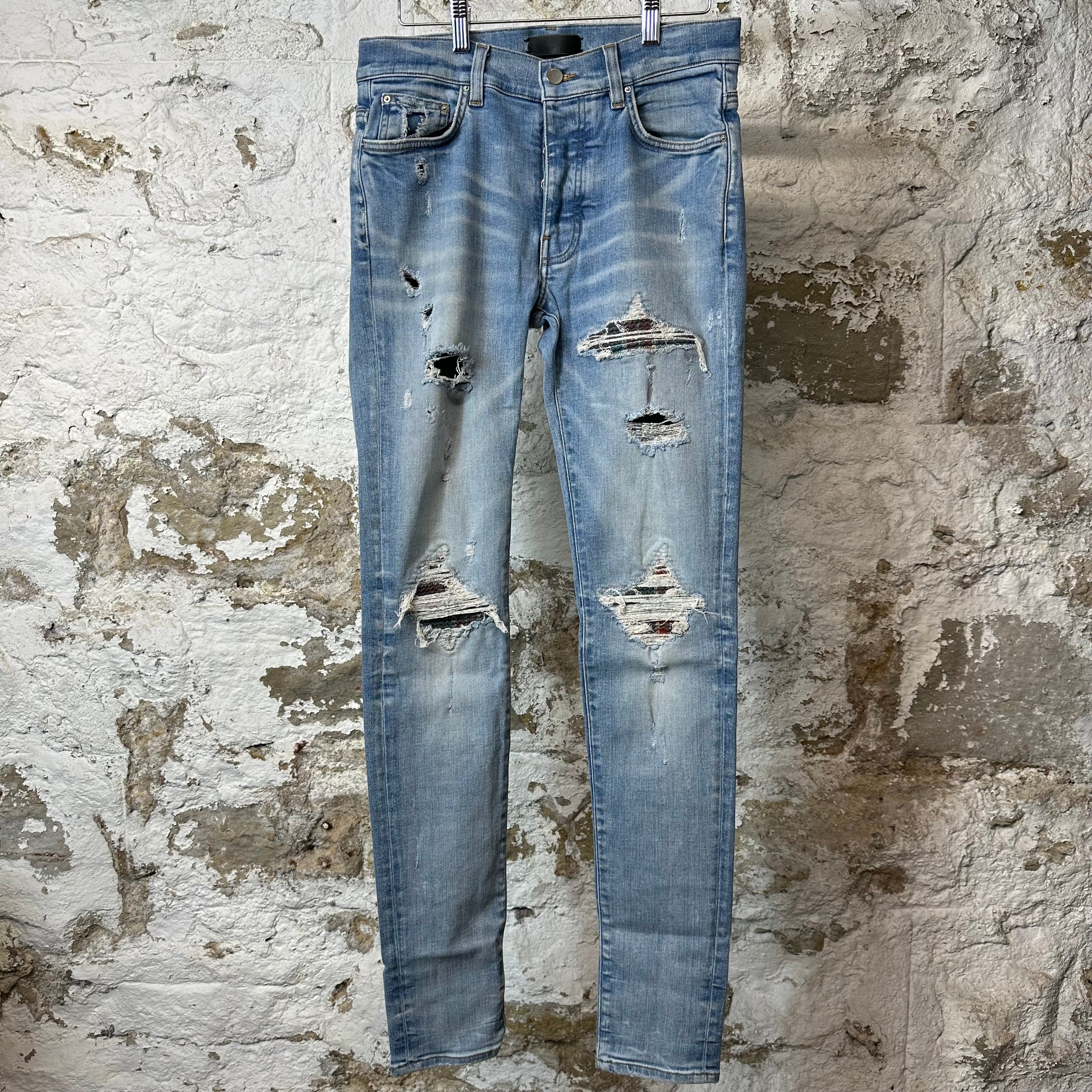 Amiri MX1 Multicolor Flannel Blue Denim Jeans Sz 30