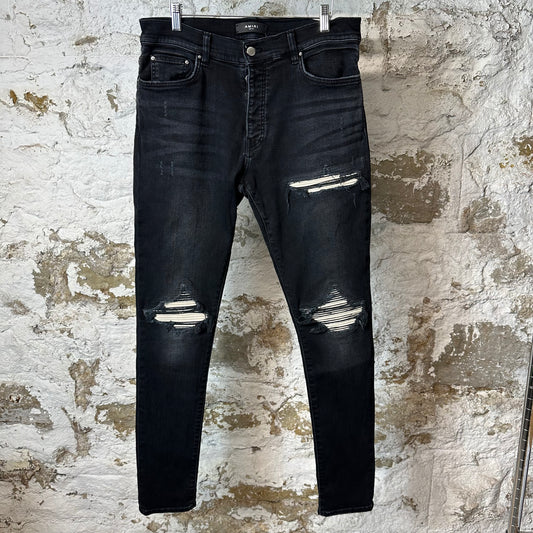 Amiri MX1 Cream Suede Black Denim Jeans Sz 33