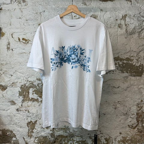 Amiri Blue Flower Spellout T-shirt White Sz L