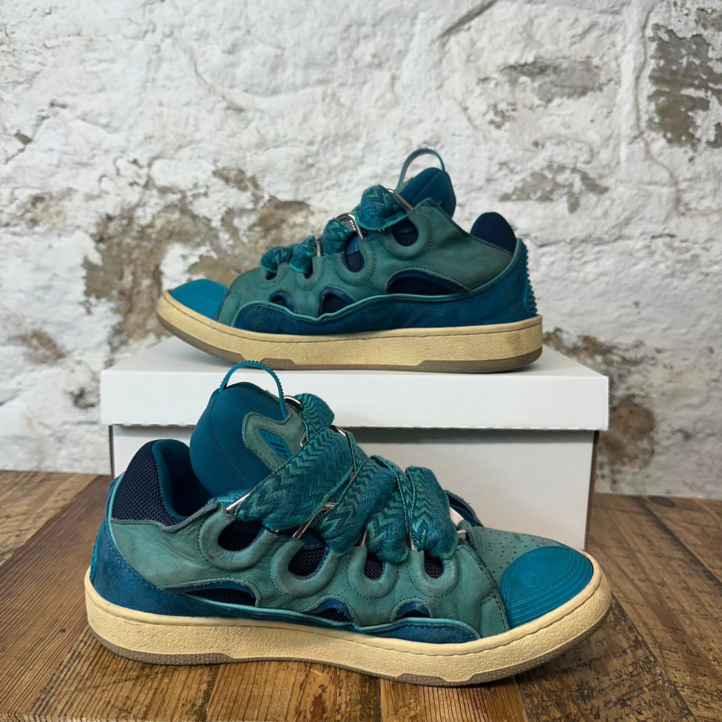 Lanvin Curb Teal Lace Blue Sneaker Sz 9 (42) No Box