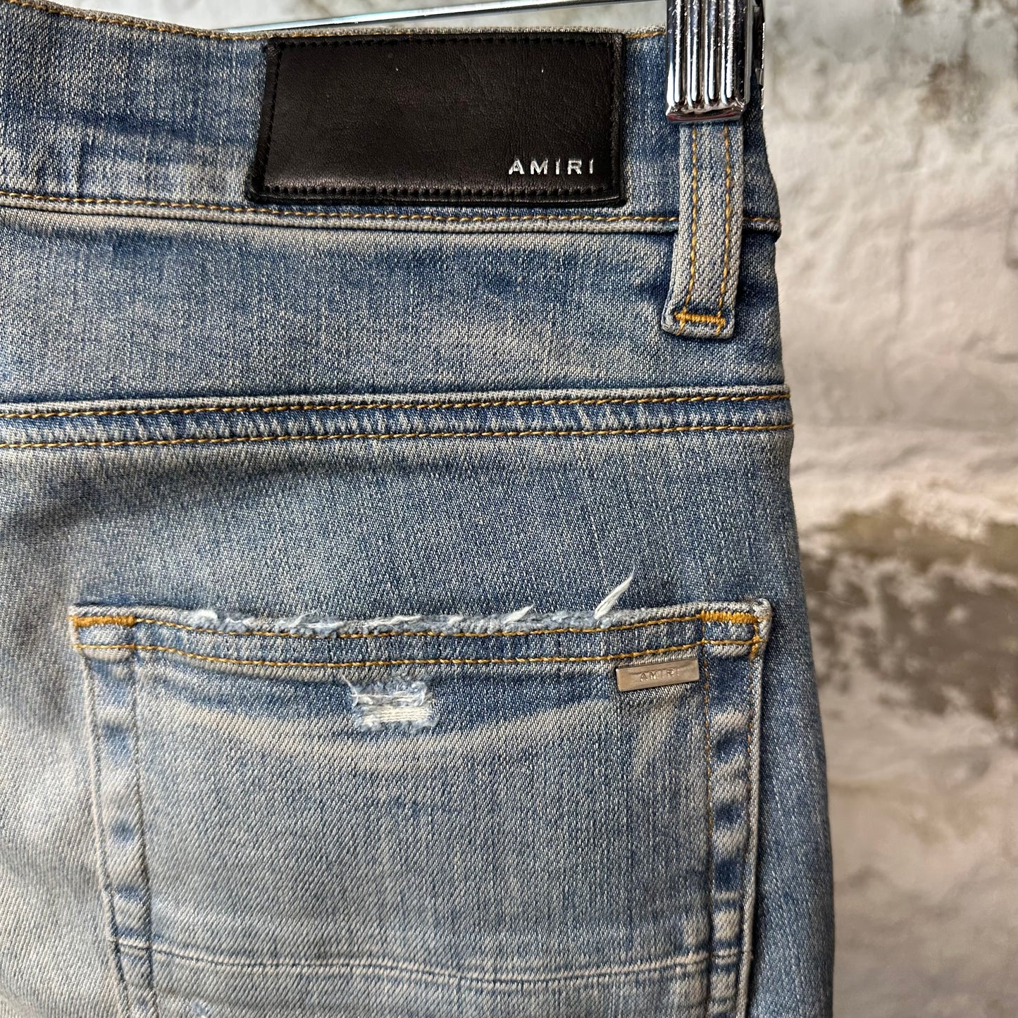 Amiri MX1 Grey Orange Plaid Blue Denim Jeans Sz 32