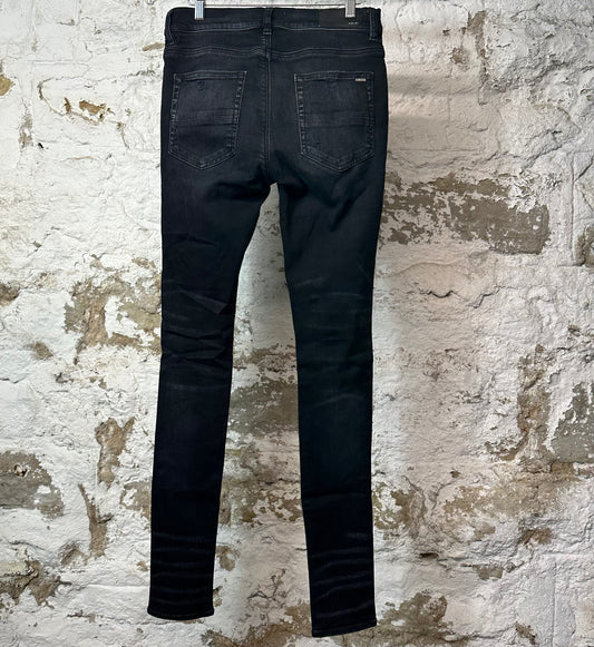 Amiri Plain Black Distressed Denim Jeans Sz 30
