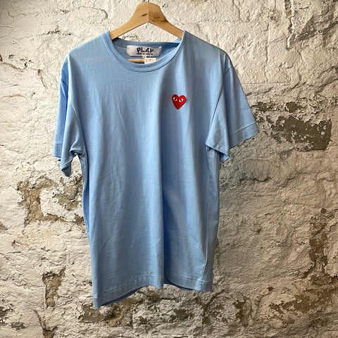 CDG Red Heart T-shirt Blue Sz L DS