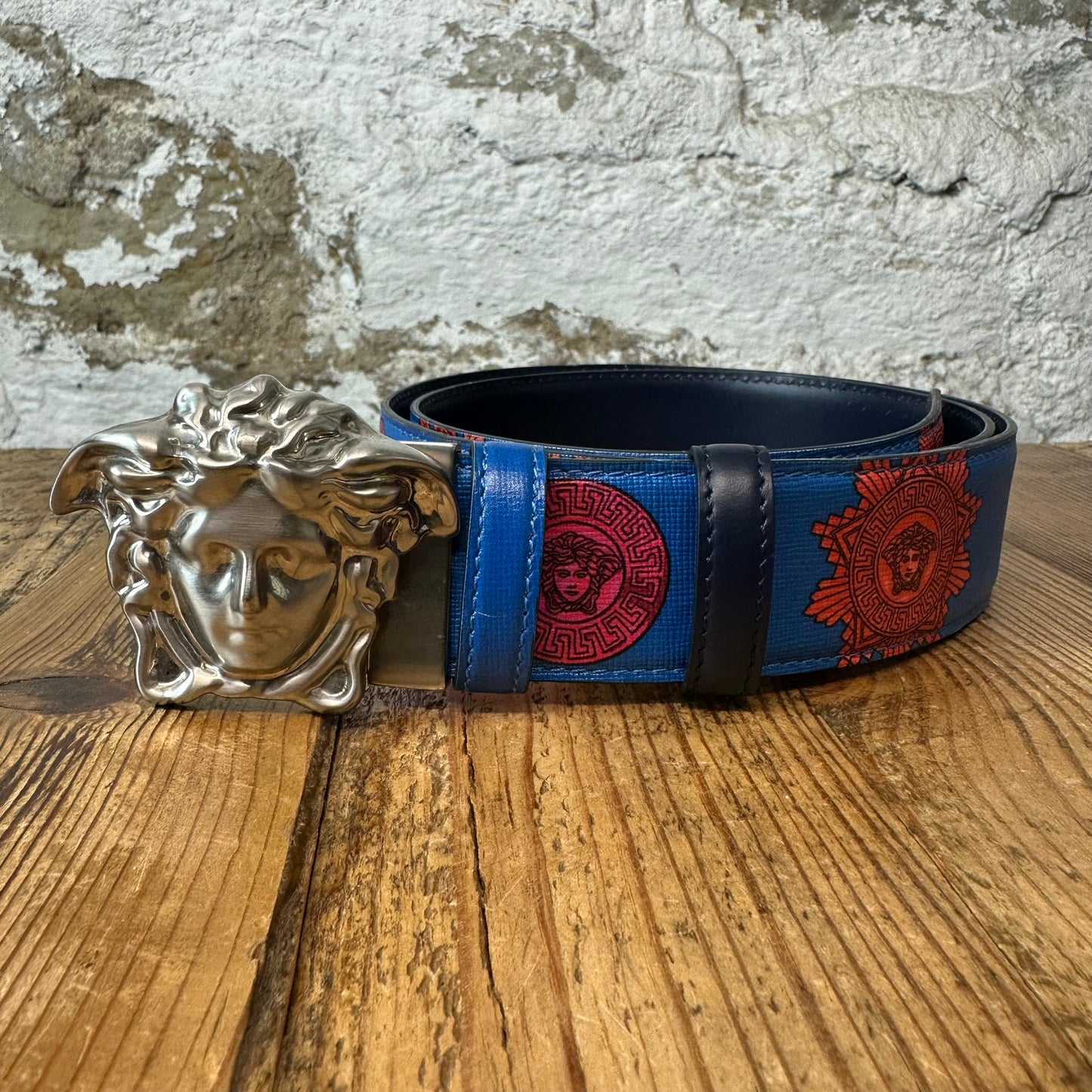 Versace Silver Medusa Blue Black Belt Sz (100/40)