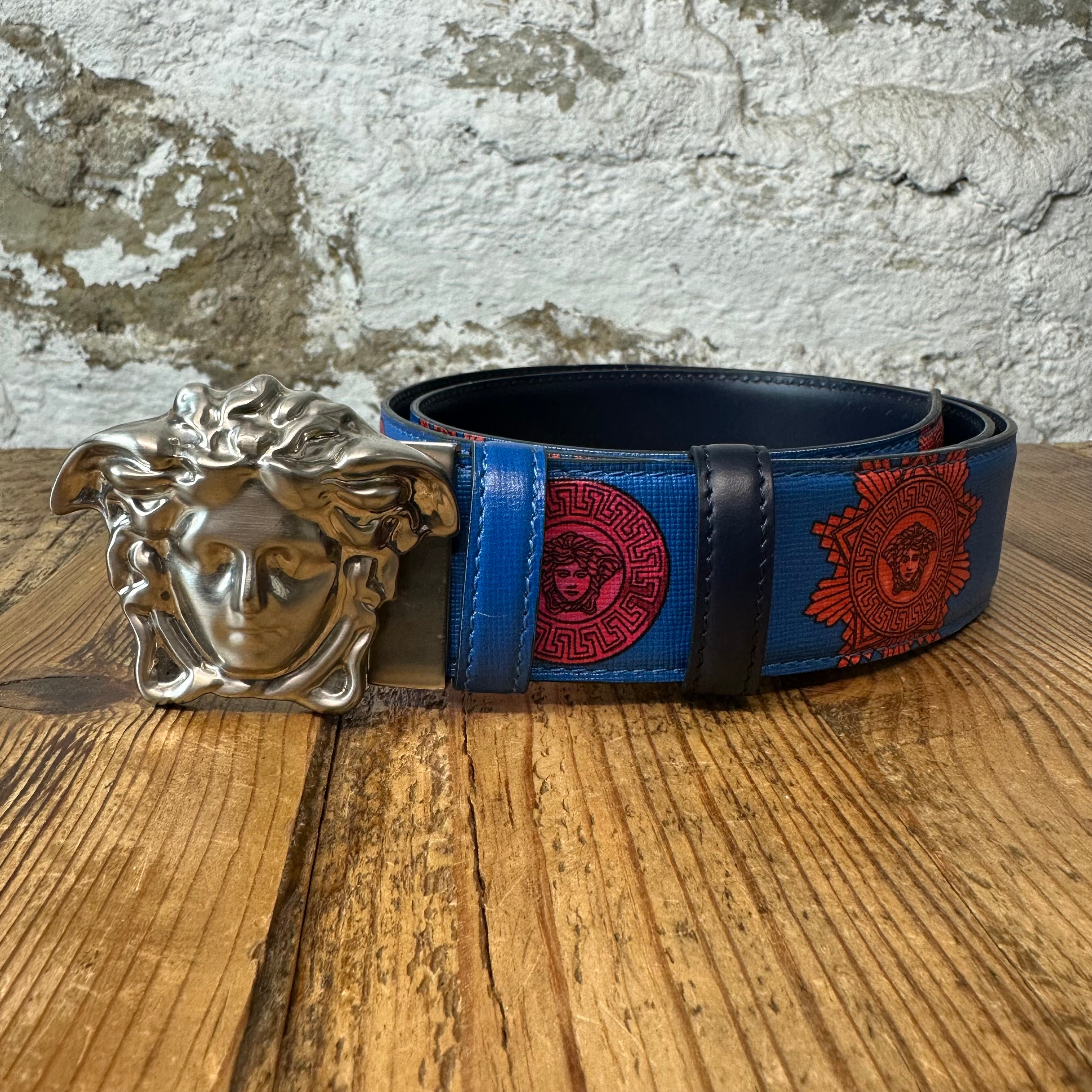 Versace Silver Medusa Blue Black Belt Sz (100/40)