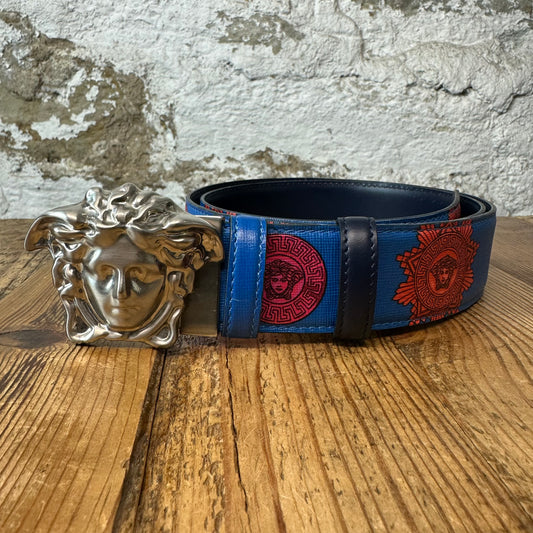 Versace Silver Medusa Blue Black Belt Sz (100/40)