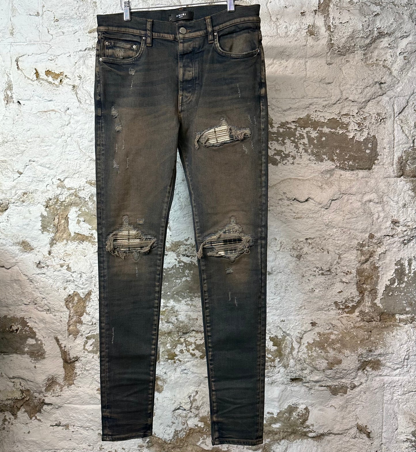 Amiri MX1 Plaid Dirty Blue Denim Jeans Sz 32
