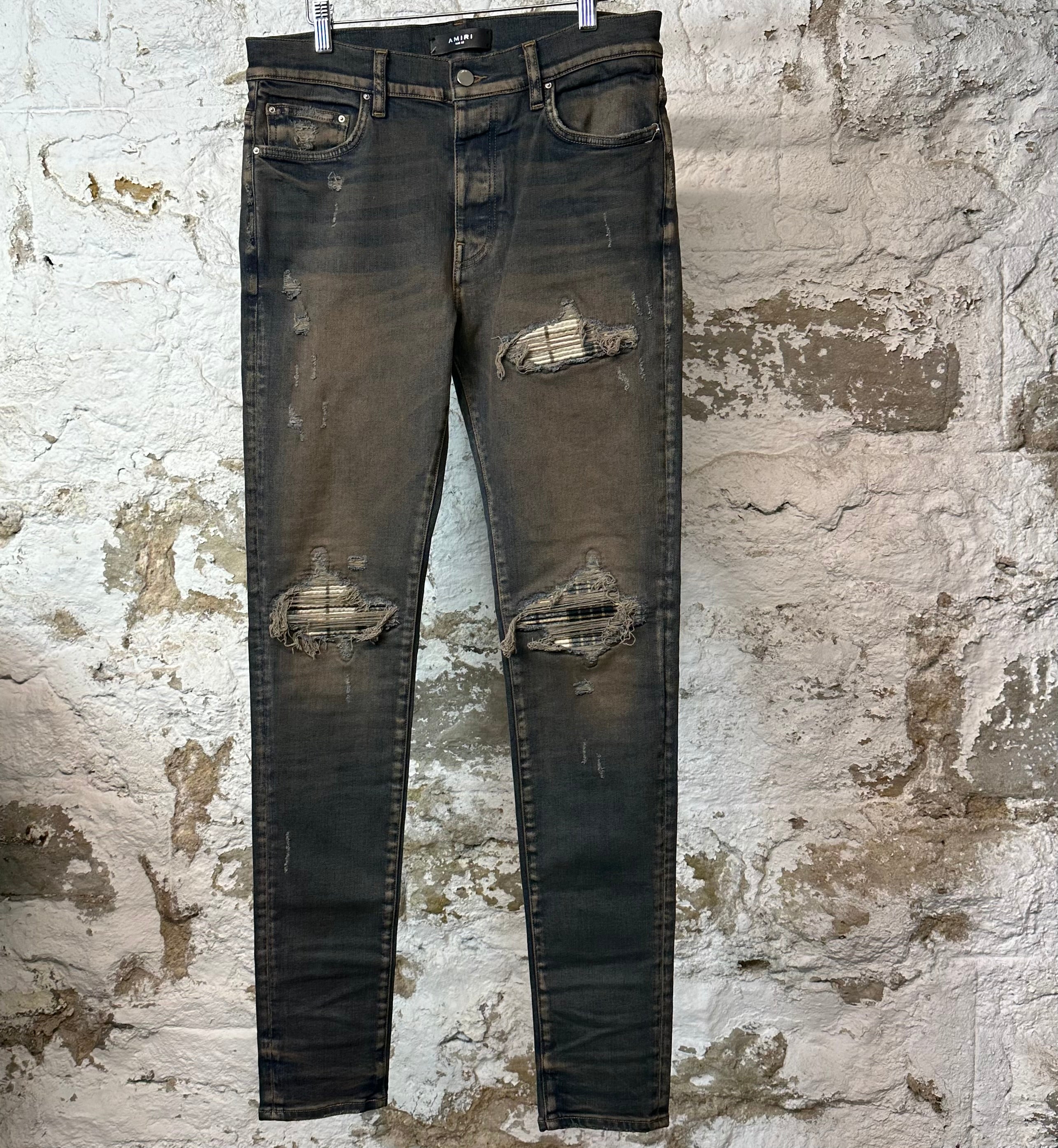 Amiri MX1 Plaid Dirty Blue Denim Jeans Sz 32