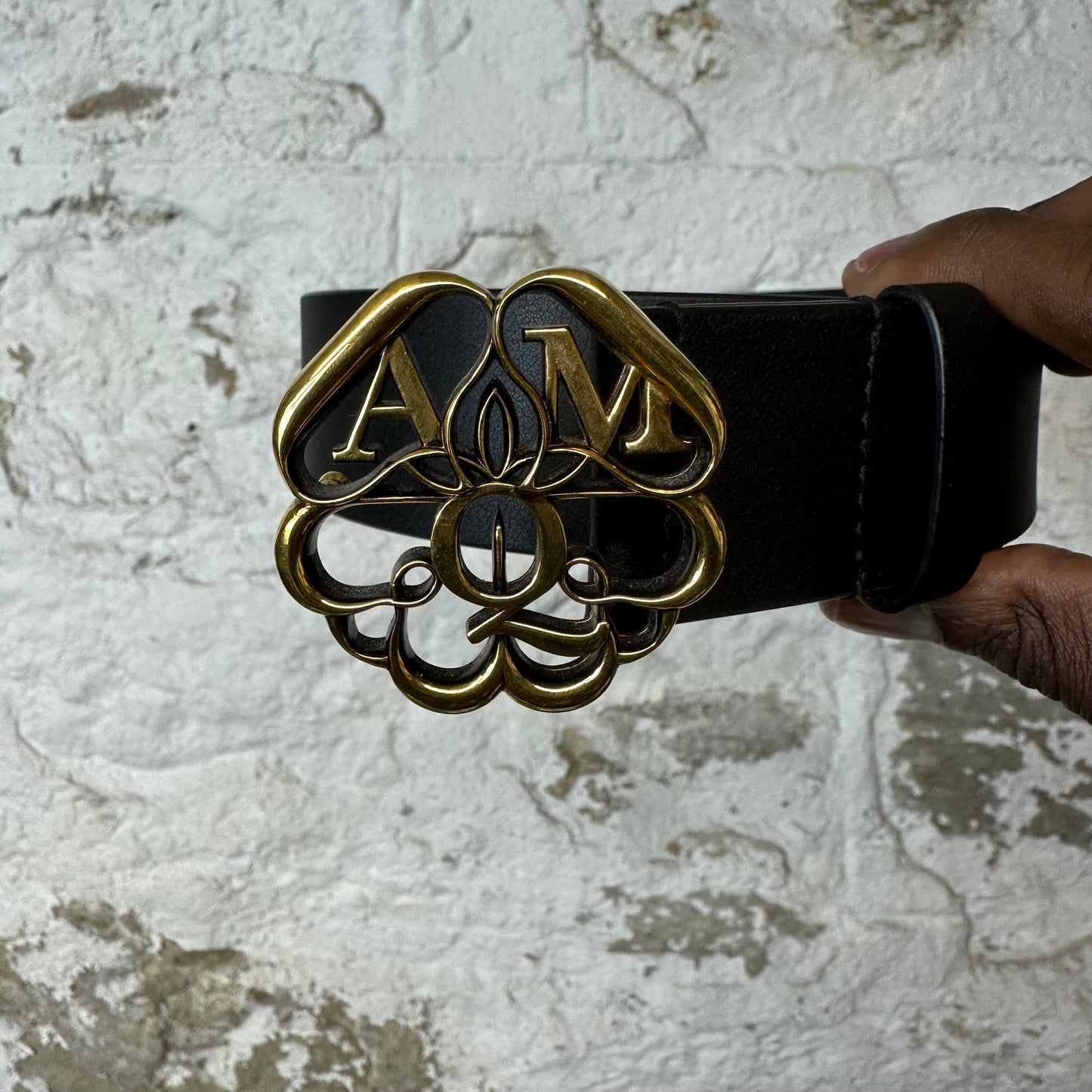 Alexander Mcqueen Gold Buckle Black Belt Sz (100)