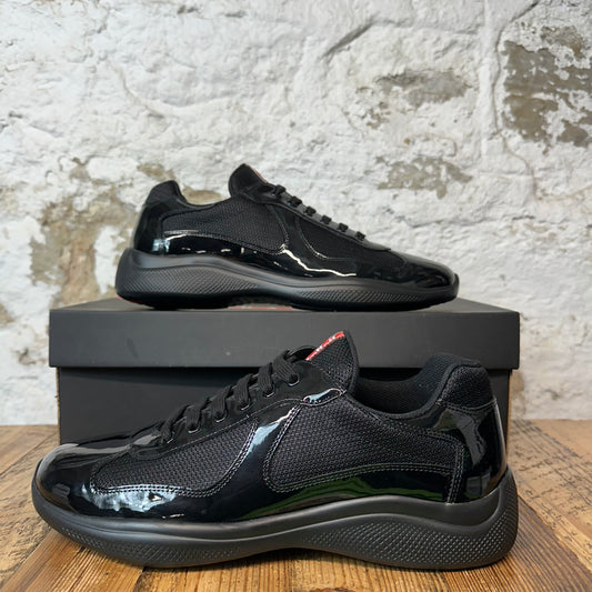 Prada Americas Cup Triple Black Patent Sneaker Sz 10