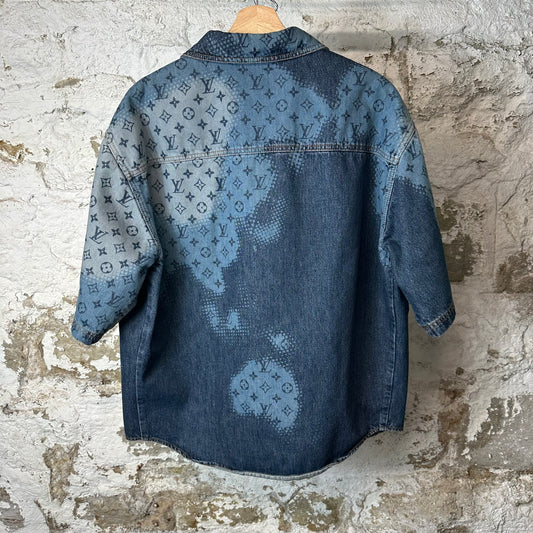 Louis Vuitton Multi Blue Denim Monogram Button Up Shirt Sz M