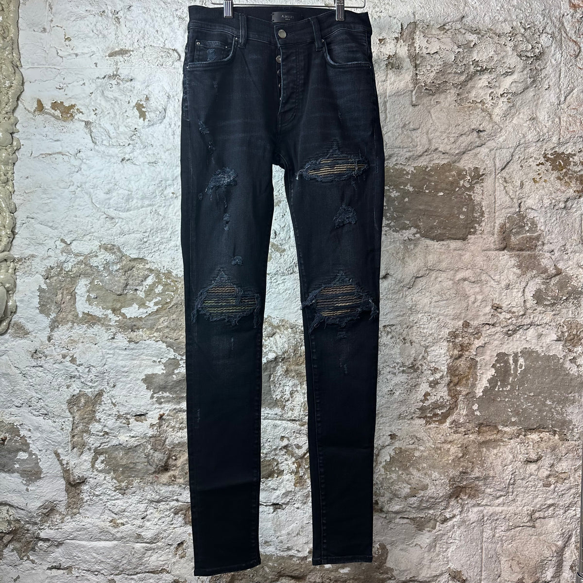 Amiri MX1 Camo Patch Black Denim Jeans Sz 29