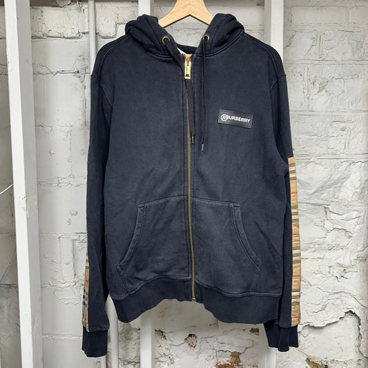 Burberry Sleeve Plaid Black Zip Up Hoodie Sz M