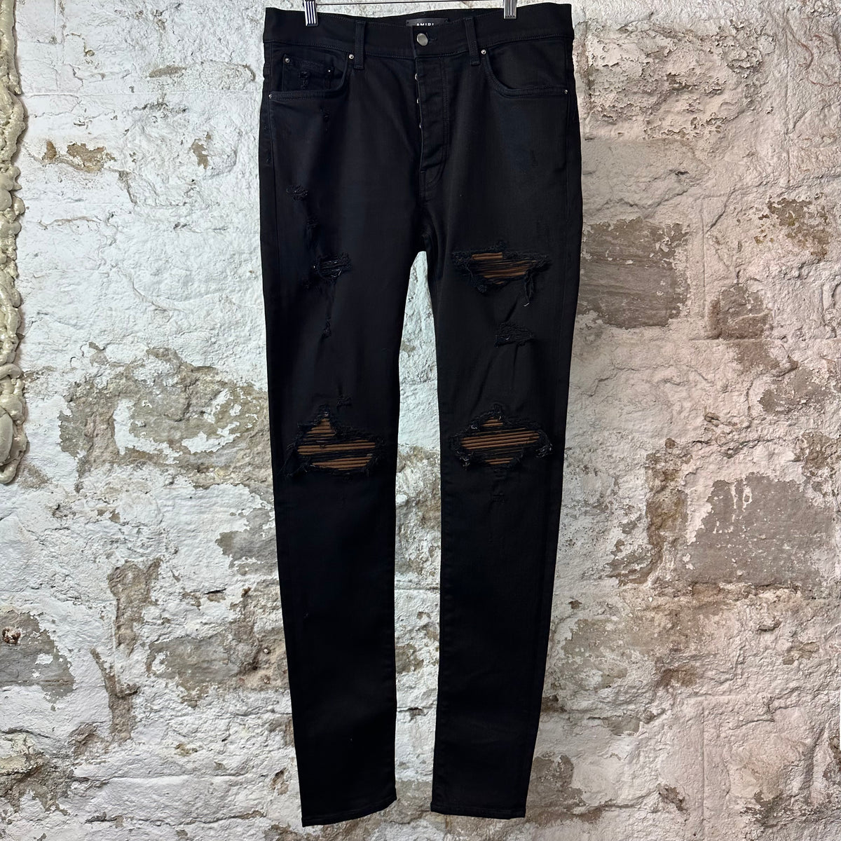 Amiri MX1 Brown Suede Black Denim Jeans Sz 34