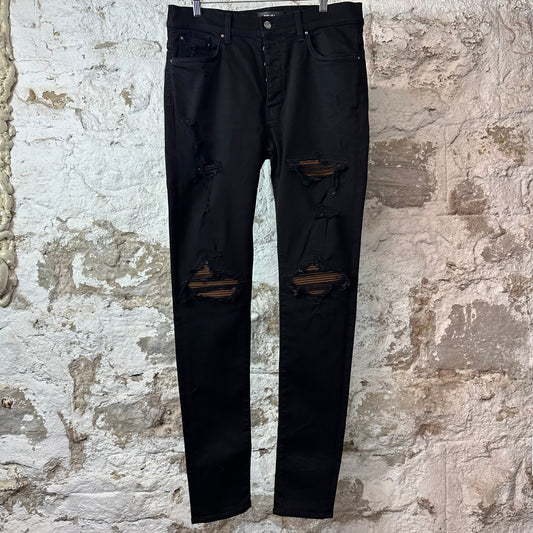 Amiri MX1 Brown Suede Black Denim Jeans Sz 34
