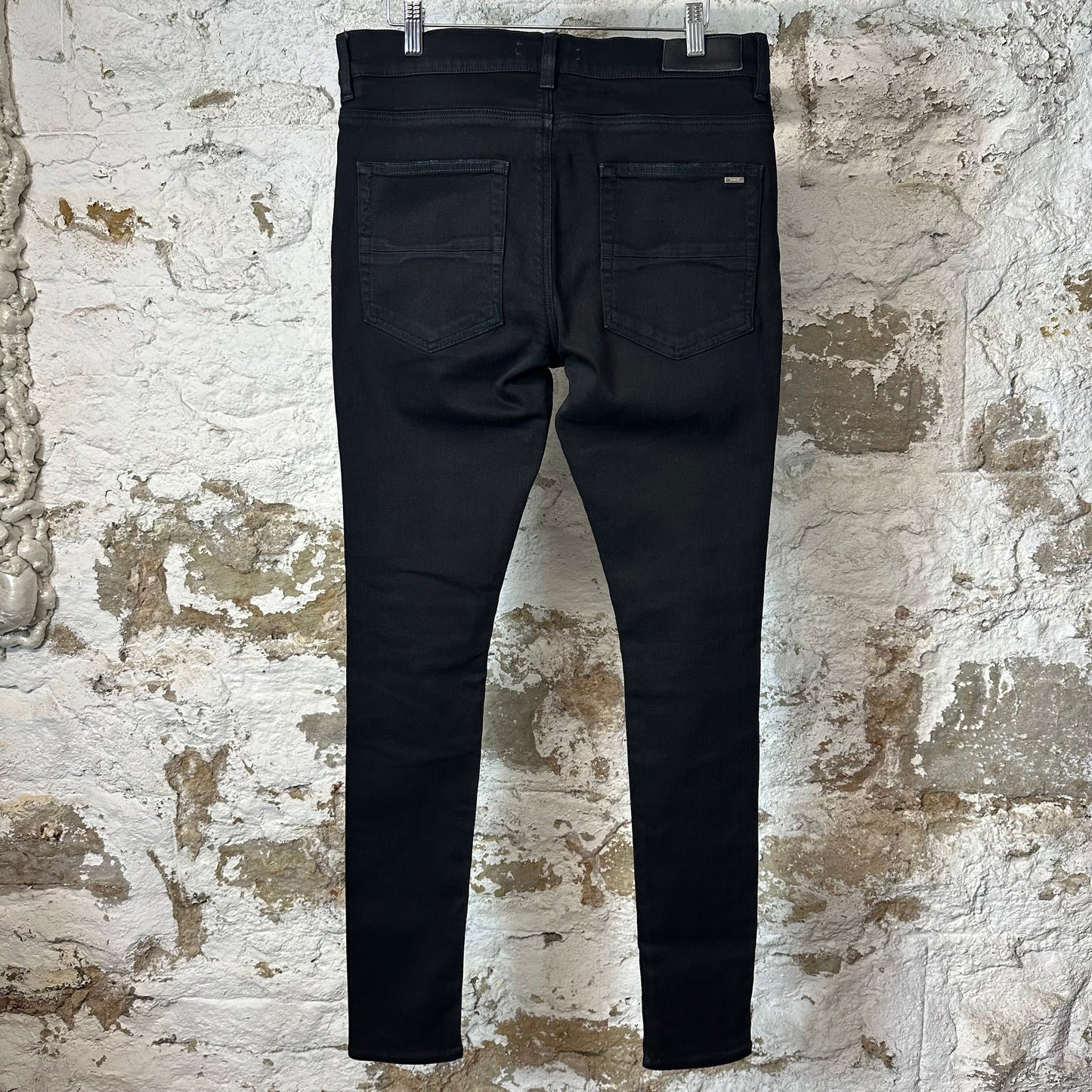 Amiri MX1 Black Leather Black Denim Jeans Sz 32