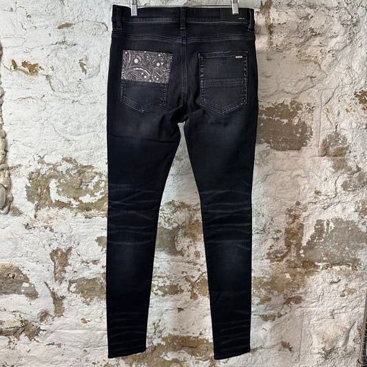 Amiri MX1 Grey Art Patch Black Denim Jeans Sz 32
