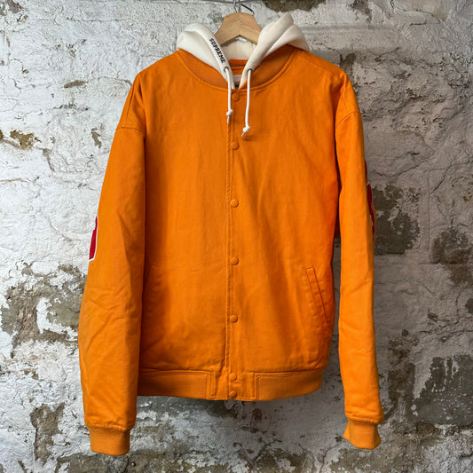 Supreme Twill Varsity Orange Hooded Jacket Sz L